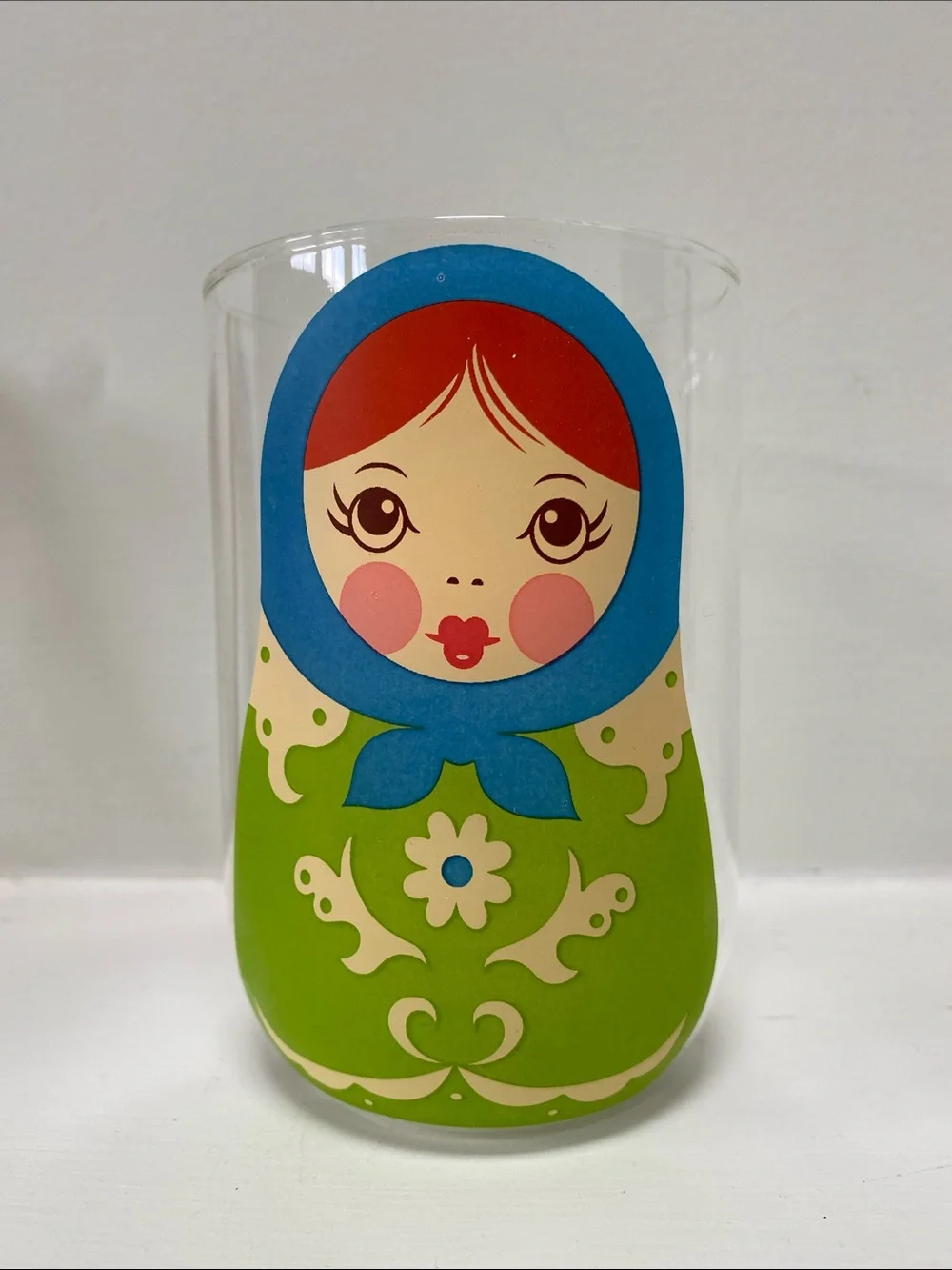 Vintage Babushkups Fred Clear Glass Bowl with Lime Green Accent Like new